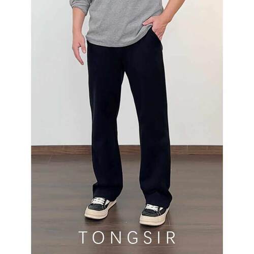 TONGSIR【2.0版】春季糯感黑色卫裤男士男生直筒宽松垂感休闲 长