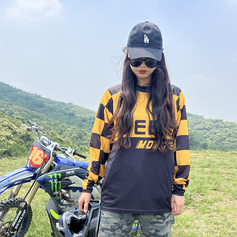 复古长袖越野摩托车服赛道骑行服T恤机车服夏骑士服速干衣防晒衣