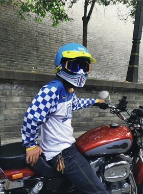 DEUS夏季复古越野骑行服山地摩托车透气排汗T恤速干衣骑士机车服