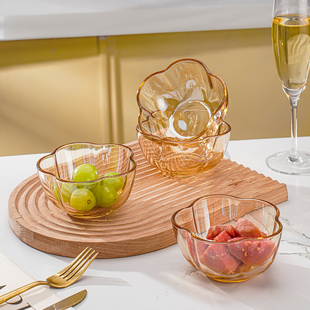 可美瑞特家用高颜值琥珀梅花玻璃碗家用调味碗沙拉碗水果碗碟甜品