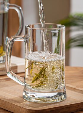 青苹果玻璃杯大号加厚带把扎啤酒