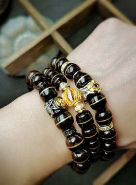 椰蒂镶黄铜复古直切原生态手链男