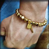 纯黄铜手链男神奈川金色复古显白百搭纯铜方珠精致轻奢日式 手串