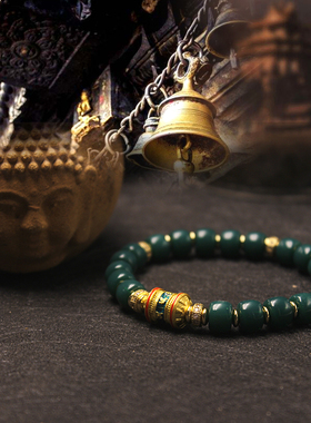 雪巴琉璃手串情侣古风绿色手链