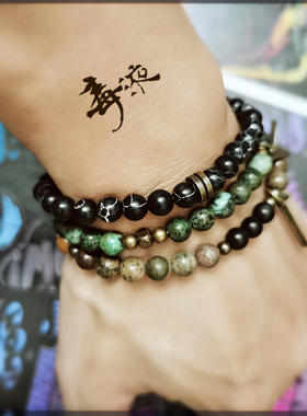 情侣帝王石黑色手链百搭黄铜配饰