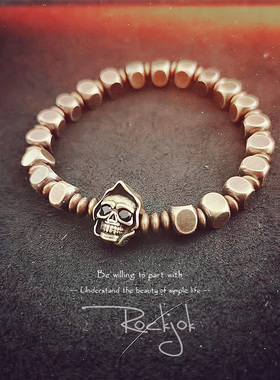 原创骷髅头复古黄铜手链全铜挂件