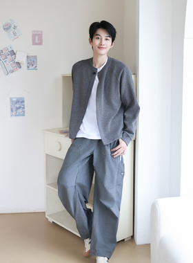 VANNYBUNNY圆领开衫卫衣男士秋季新款宽松外套潮流简约夹克