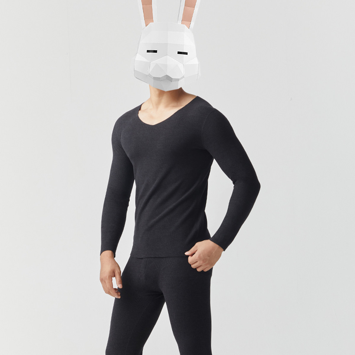 VANNYBUNNYA德绒超低领口保暖内衣男士套装无痕大码秋衣秋裤男