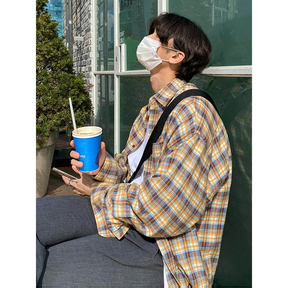 MRCYC格子衬衫男士春秋季新款韩系宽松大码休闲上衣长袖衬衣外套