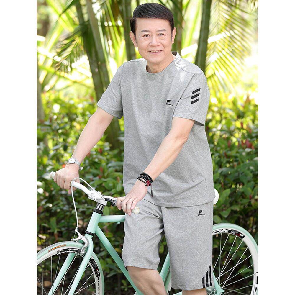 全棉纯棉中老年运动套装男夏季爸爸2026新款夏装套装短袖t恤爷爷