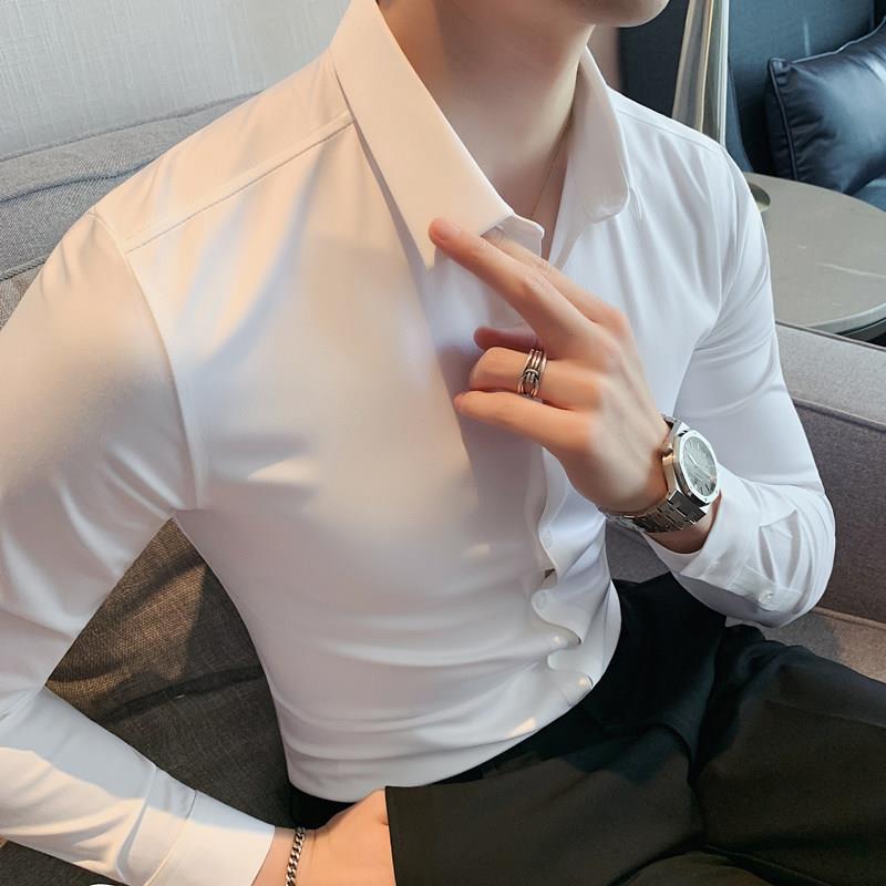 高端白色衬衫男长袖韩版修身商务休闲西装内搭无痕免熨烫高弹力工