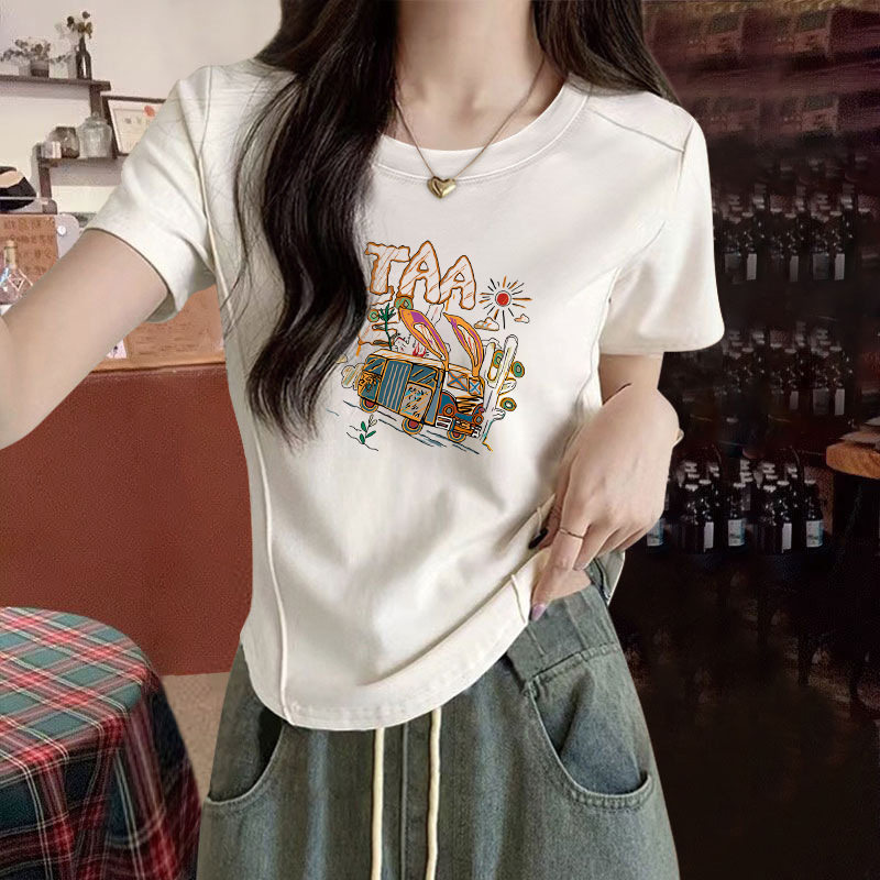 韩版大码短袖修身T恤女夏季新款显瘦鱼骨短款设计感小众正肩上衣