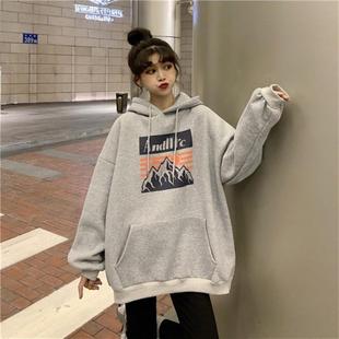 秋冬季美式复古连帽加绒卫衣女2025新款宽松bf慵懒风加厚百搭上衣