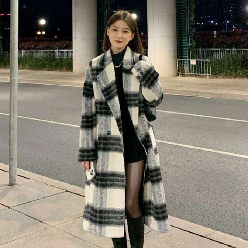 2025秋冬新款韩系气质格子毛呢外套中长款高级感呢子大衣女小个子