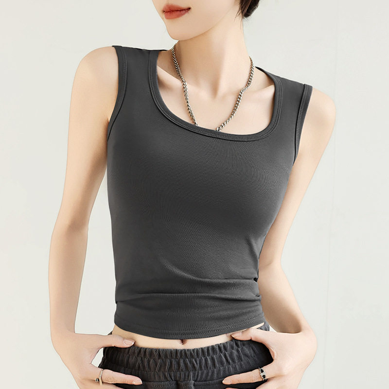 H349纯棉吊带背心女夏季新款工字内搭宽肩遮副乳修身白色打底上衣
