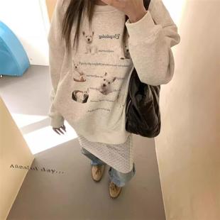 美式复古oversize圆领卫衣女2025春秋新款中长款加绒百搭宽松外套