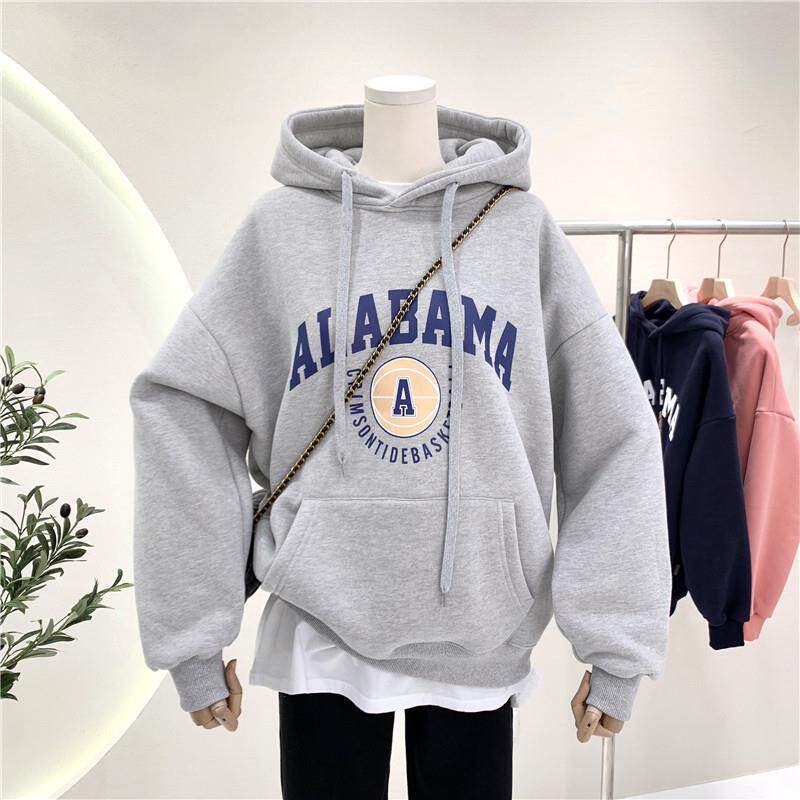 连帽卫衣女加绒加厚2025秋冬新款韩版ins潮字母印花宽松大码外套