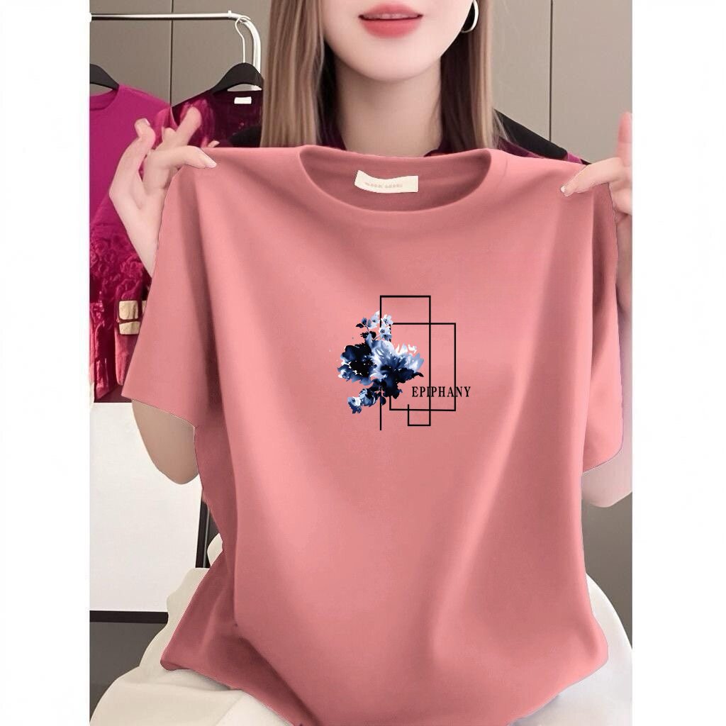 清仓捡漏~高档印花短袖T恤女宽松圆领显瘦减龄妈妈装时尚休闲上衣