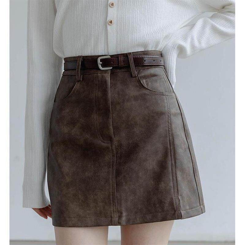 小个子高腰显瘦A字包臀裙短裙韩版纯色百搭PU半身裙秋冬女装新款