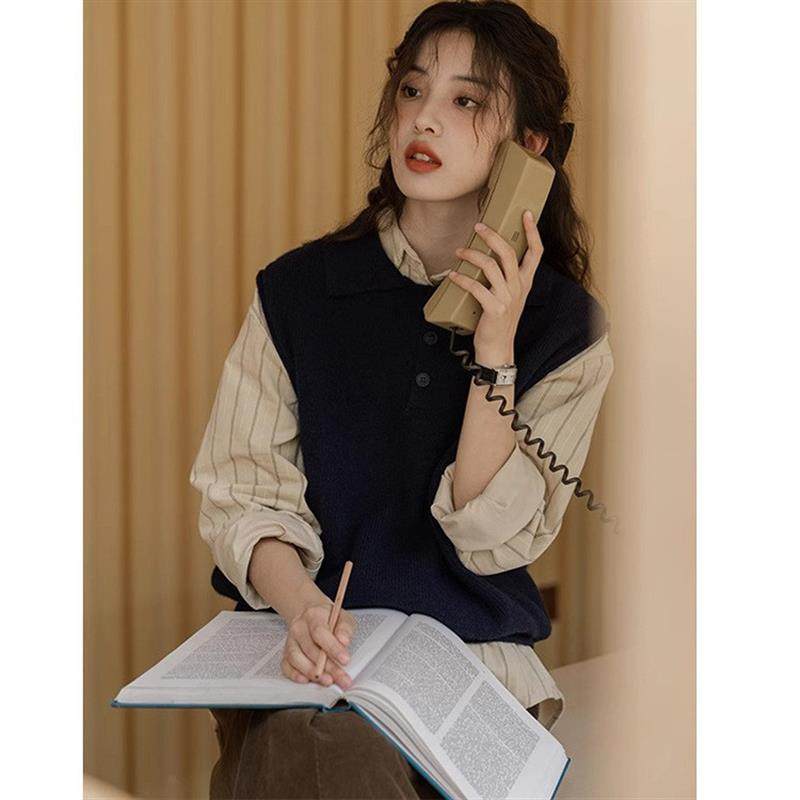 学院风Polo领针织马甲女秋冬2025新款慵懒风日系复古坎肩背心毛衣,女装/女士精品,马夹,淘宝优惠券,粉丝福利购,淘宝优惠卷