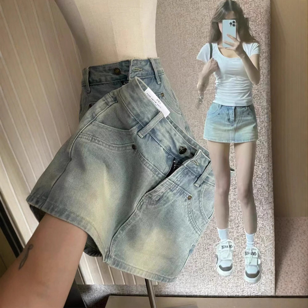 梨形身材牛仔短裙女夏百搭时尚高腰弹力遮肚子显瘦a字半身裙裤裙