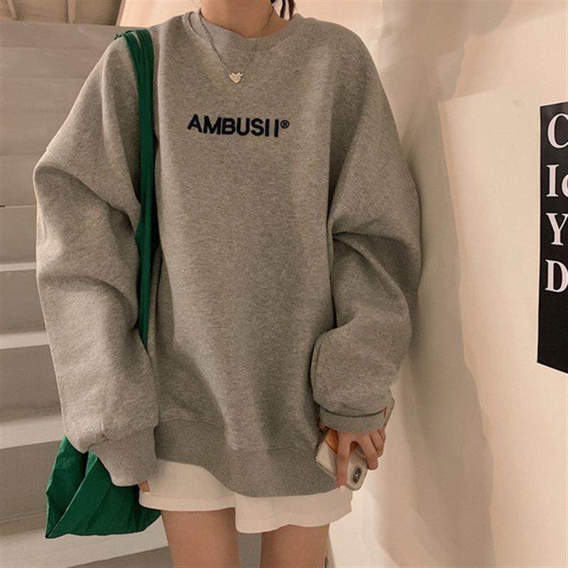 2025新款加绒圆领卫衣女韩版设计感宽松休闲小众卫衣