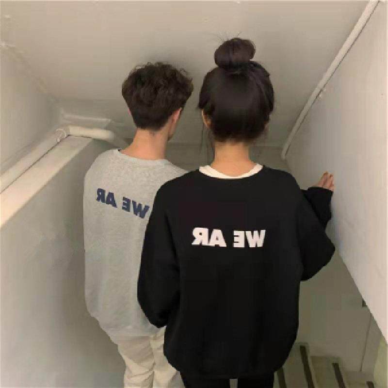 早起无帽卫衣加绒加厚女2025秋冬新款圆领字母印花宽松中长款上衣