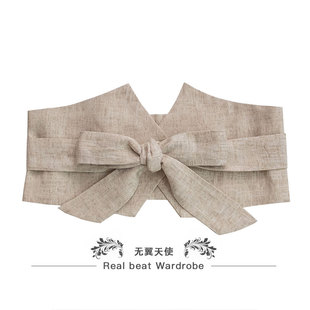 闭店清仓格子条纹时尚女士超宽腰带装饰蝴蝶结衬衫装饰宽绑带腰封