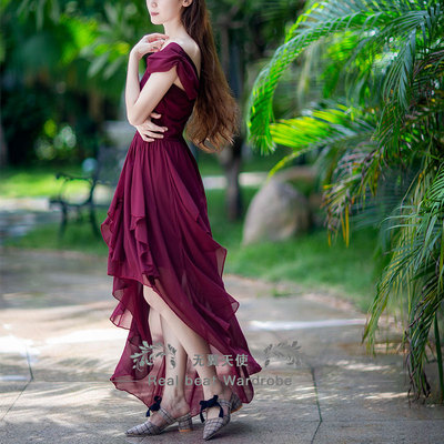 名媛风前短后长燕尾连衣裙