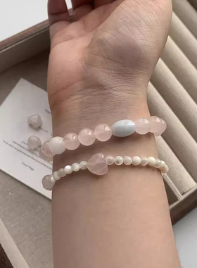 天然粉水晶手链女款单圈手串新品饰品礼物送女友闺蜜生日礼物首饰