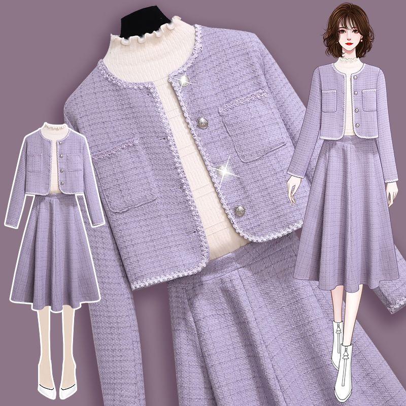 紫色大码女装小香风上衣