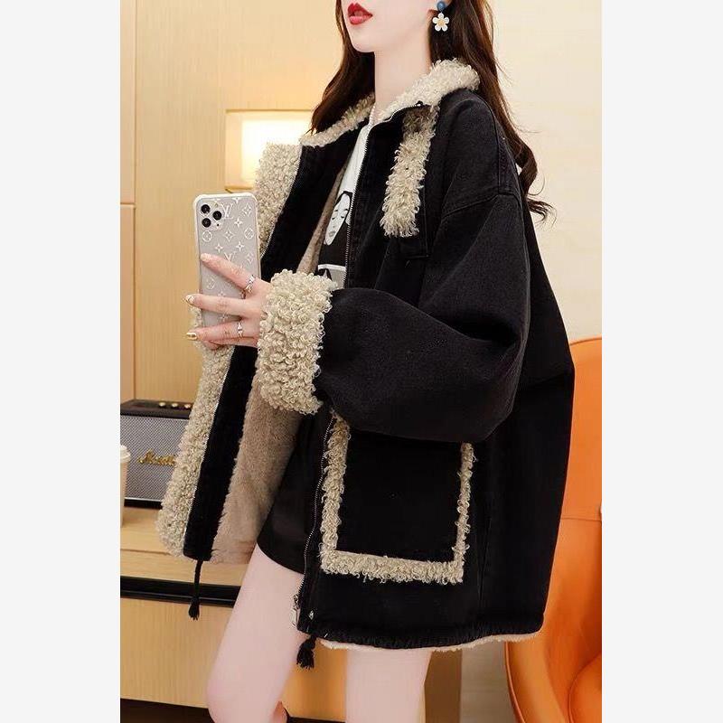 蓝色加绒加厚牛仔外套女