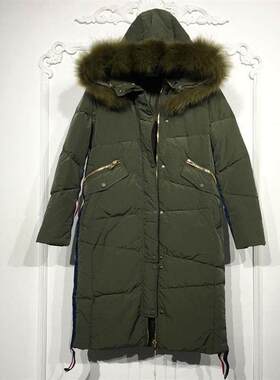 潮系列 8129S111 时尚真毛领长款羽绒服品牌女装折扣颦薪