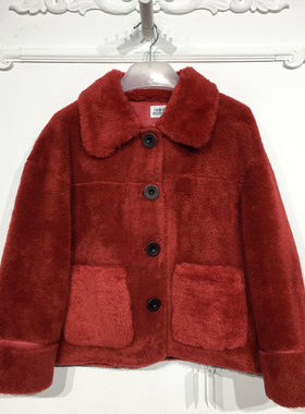 潮系列 8030S084 时尚短款羊羔毛毛呢外套品牌女装折扣颦薪