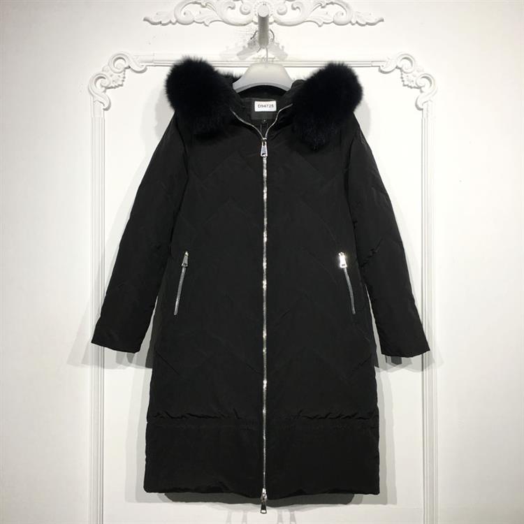 衣系列 D94725 时尚长款真毛领羽绒服品牌女装折扣颦薪