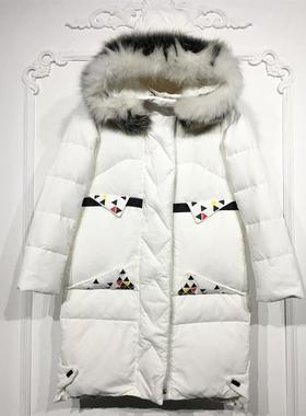 N系列 8051S215 时尚真毛领长款羽绒服品牌女装折扣颦薪