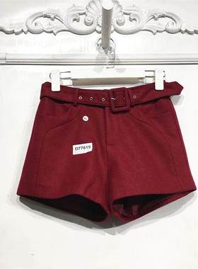 雅系列 D77619 时尚毛呢短裤品牌女装折扣颦薪