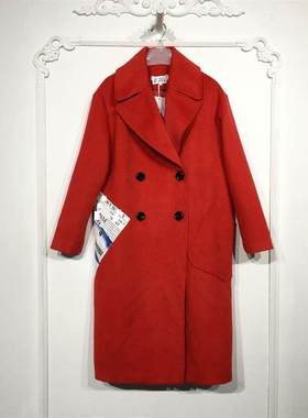 潮系列 8024S115 时尚长款毛呢外套品牌女装折扣颦薪