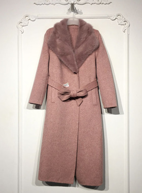 潮系列 8338S019 水貂毛领羊毛双面呢毛呢外套品牌女装折扣颦薪