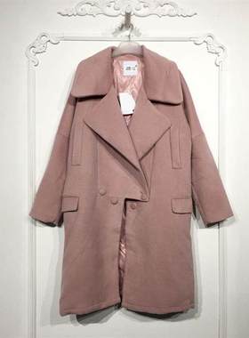 潮系列 8024S122 时尚长款毛呢外套品牌女装折扣颦薪