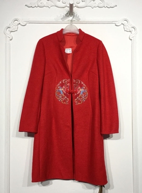 潮系列 D97156 时尚国风新中式风长款毛呢外套品牌女装折扣颦薪