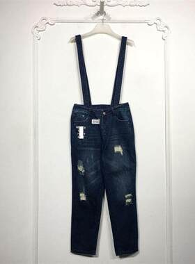 OLS系列 8097S003 时尚牛仔背带长裤品牌女装折扣颦薪