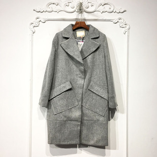 毛呢外套品牌女装 艾O系列 长款 时尚 折扣颦薪 D74329
