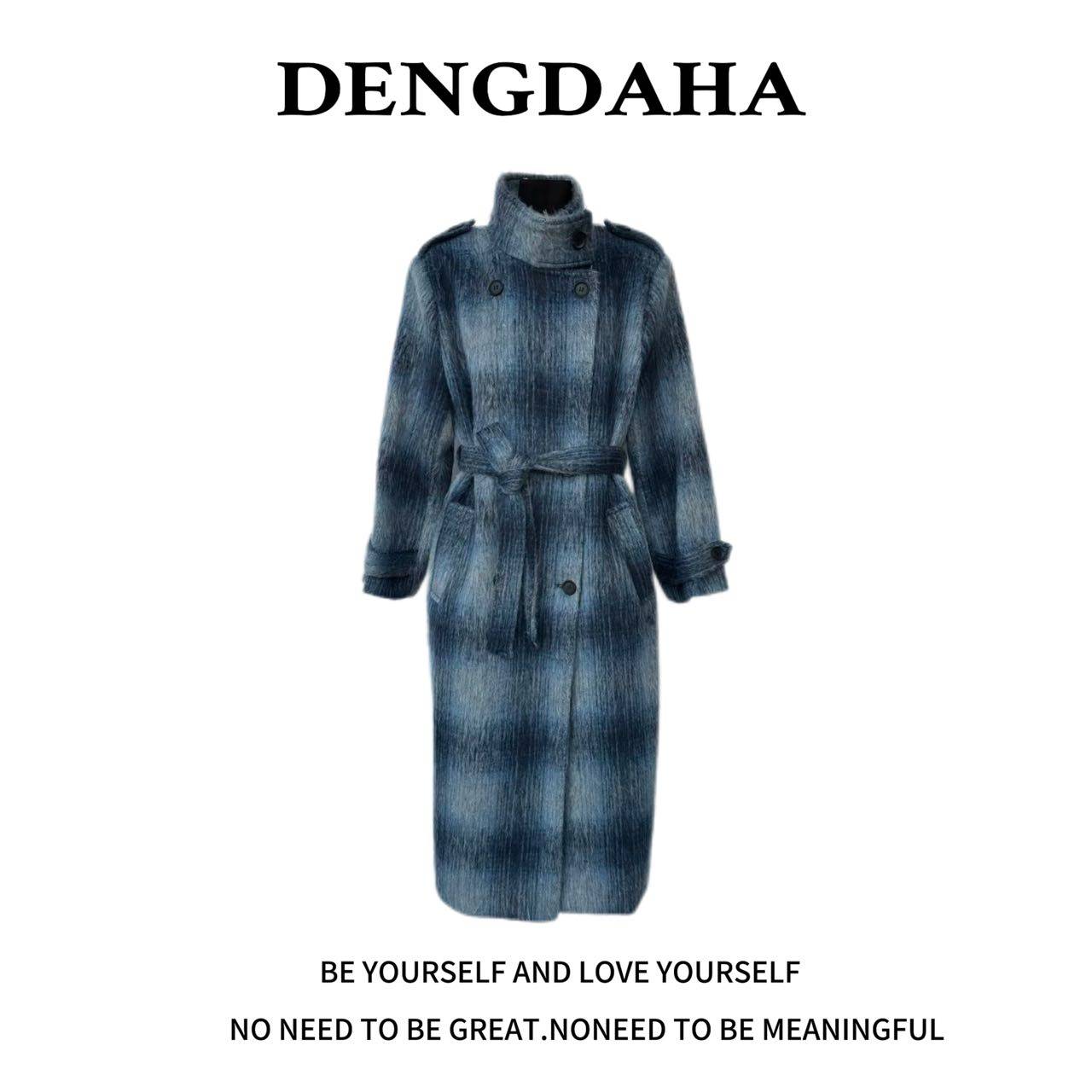 DENGDAHA {雪松大衣} 复古风宽松格子秋冬新款女装毛呢外套A592