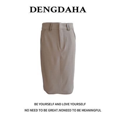 DENGDAHA{首尔时区}高腰中长裙通勤简约韩版半身裙设计感U912