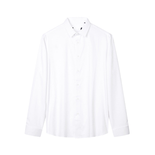 白色衬衫 上衣免烫字母暗花衬衣男款 男士 春秋新款 长袖 品牌剪牌男装