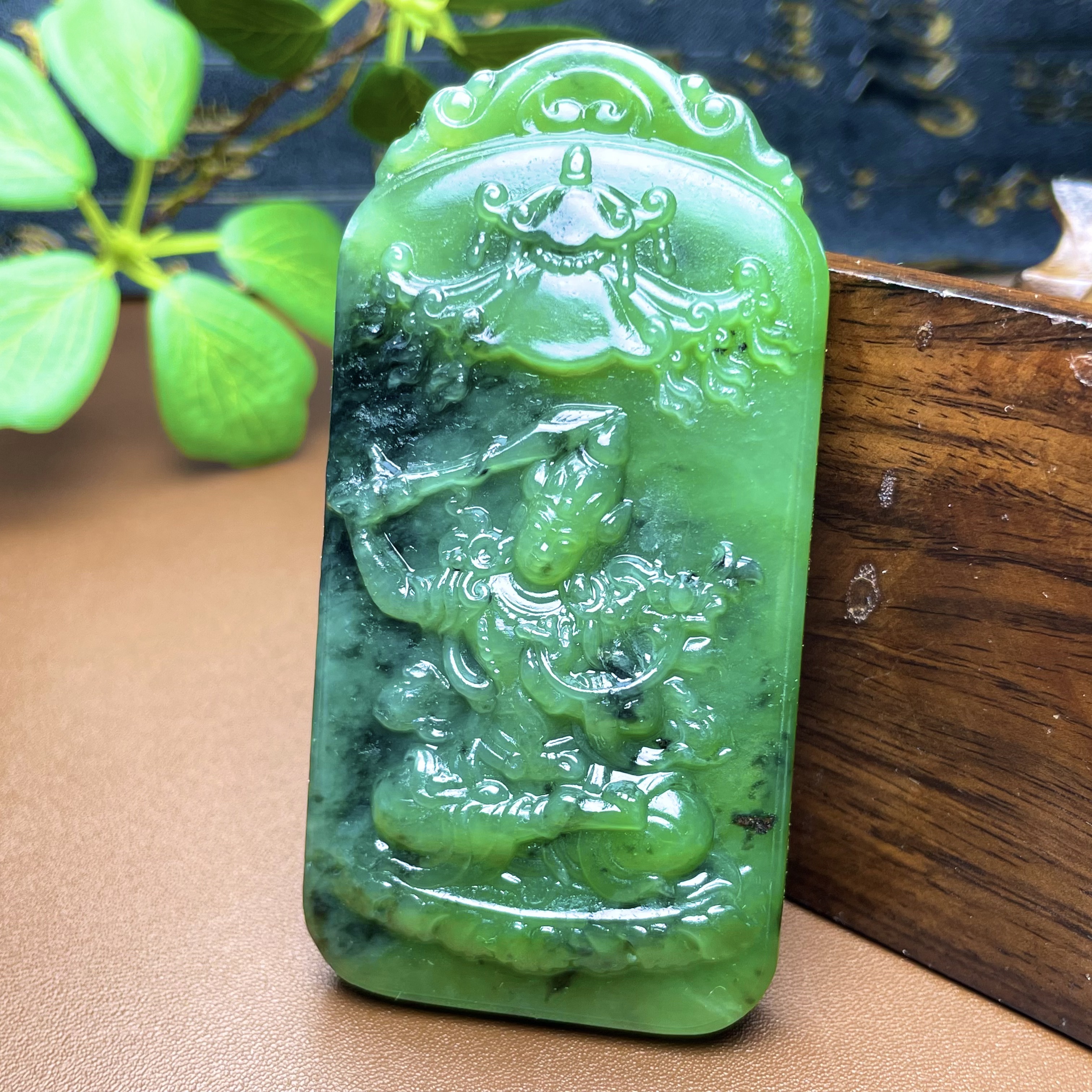 天然和田玉碧玉观音牌子纯手工雕刻 正宗俄碧玉七号坑老料 送证书