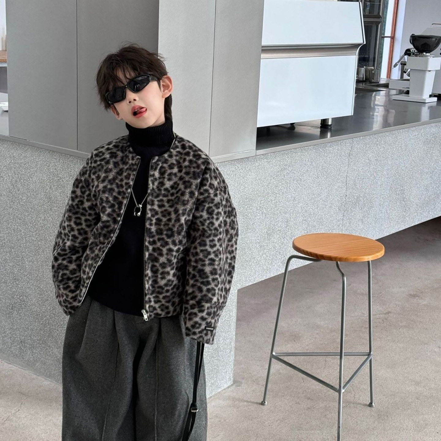 男童冬套装2026新款韩版儿童夹棉加厚豹纹夹克外套宝宝两件套潮酷