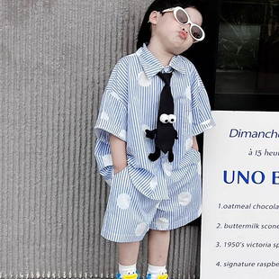 儿童夏季 韩版 短袖 衬衫 两件套潮 男童夏套装 学院风宝宝短裤 2025新款