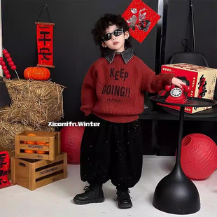 男童冬装套装2026新款儿童加厚Polo领毛衣新年拜年服宝宝过年衣服
